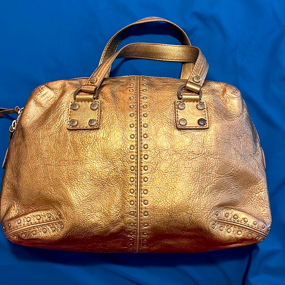 Vintage Michael Kors Studded Astor Gold Color Zip Top Dome Satchel Bag